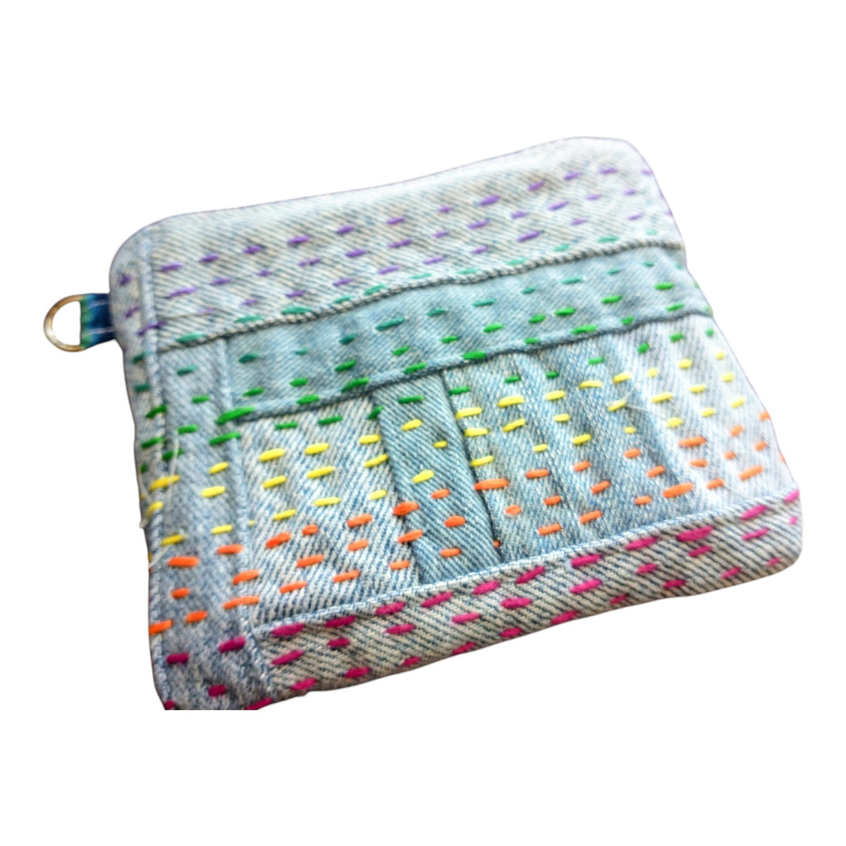 Hand Stitched Scrappy Denim Patchwork Zipper Pouch Coin Purse
