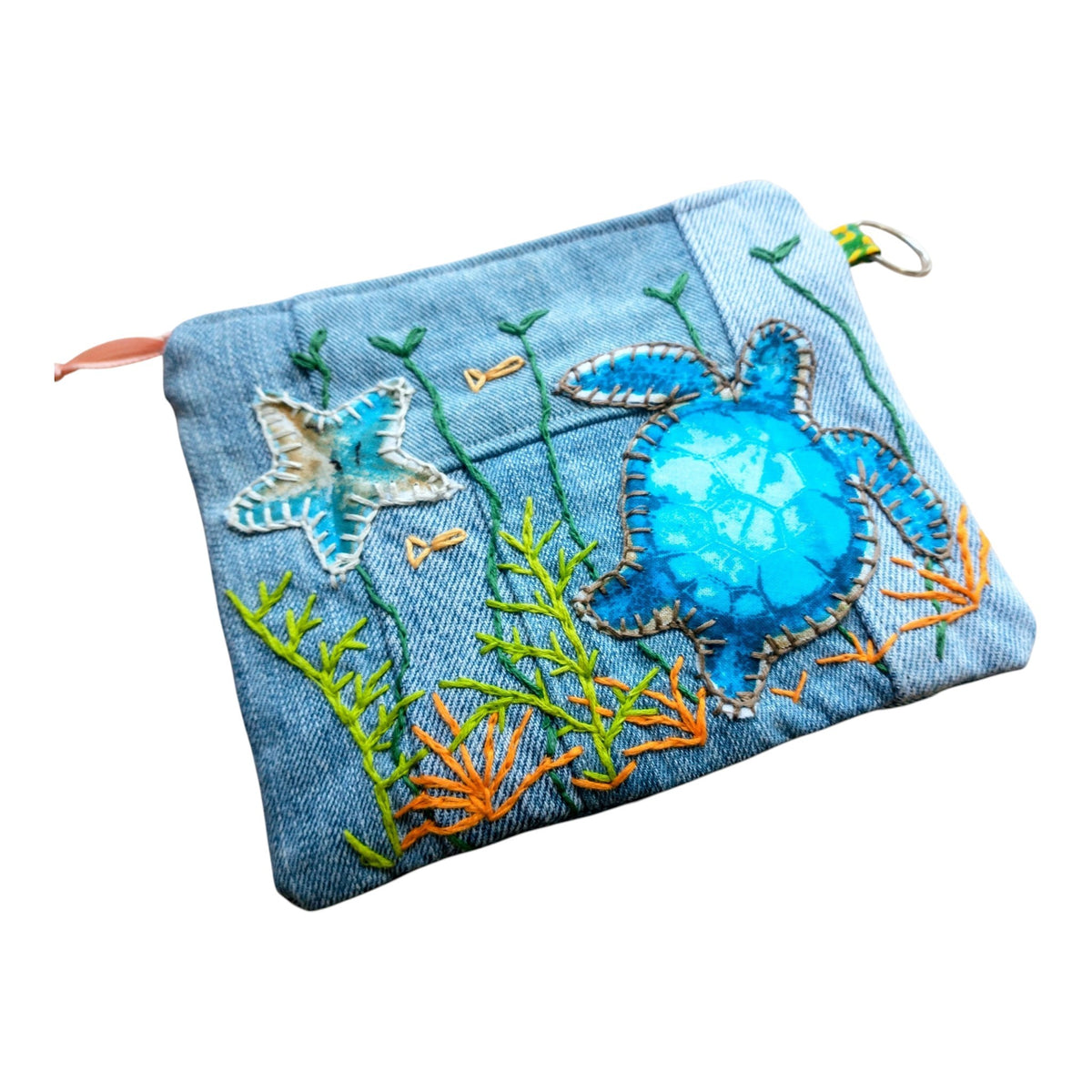 Hand Stitched Denim Scrappy Patchwork Zipper Pouch