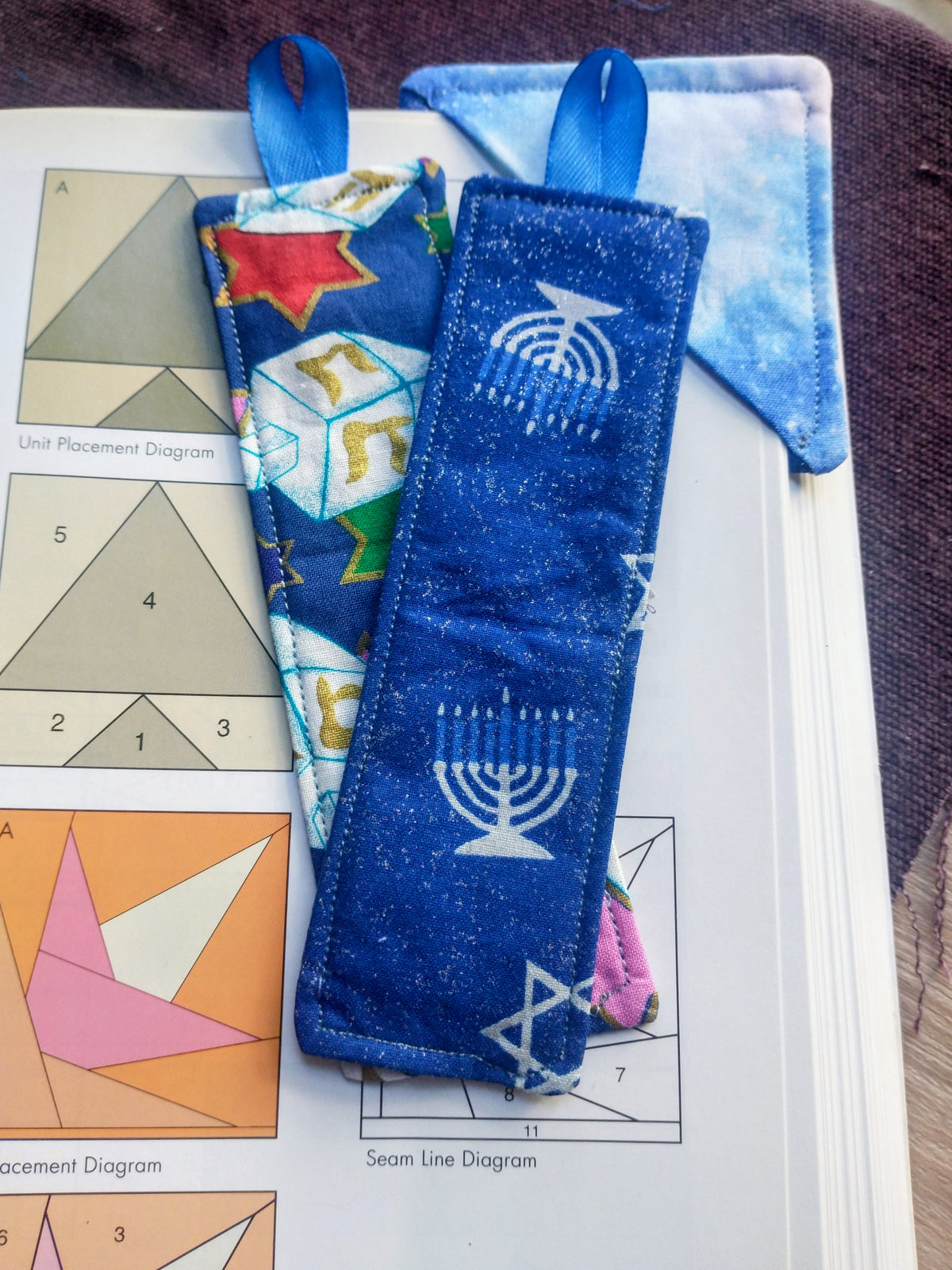 Jewish Dreidel Menorah 3 pc Fabric Bookmark Set