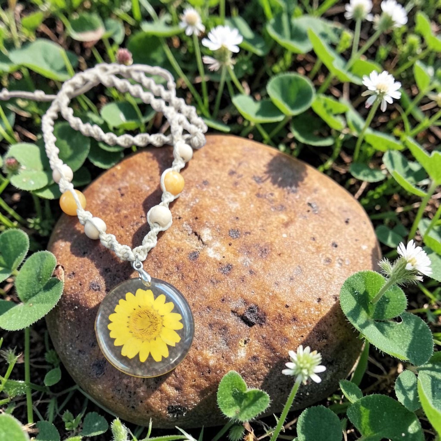 Dried Flower Pendant Handmade Hemp Necklace