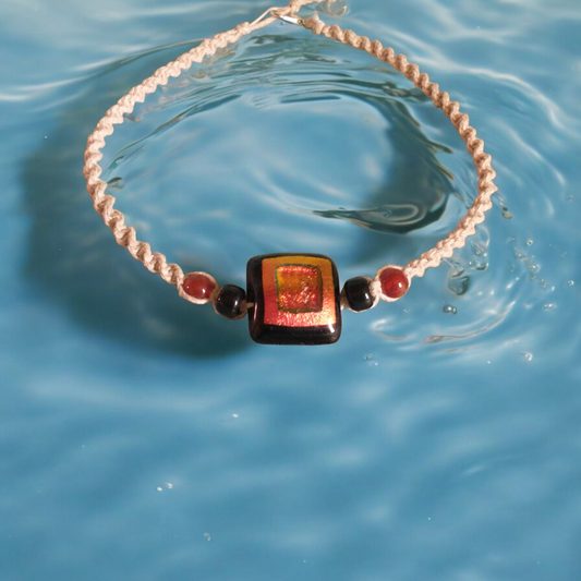 Dichroic Glass Fire Agate Hemp Necklace