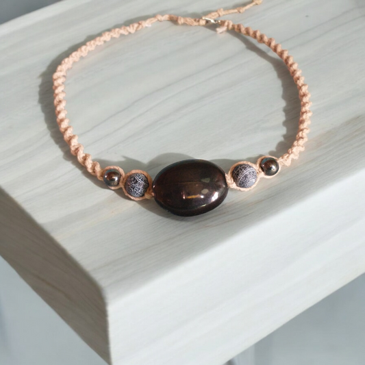 Hematite, Agate and Ceramic Bead Hemp Necklace