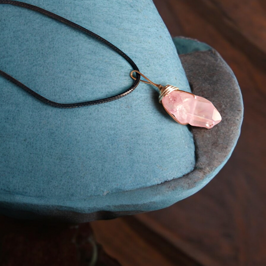 Pink Aura Crystal Pendant Necklace