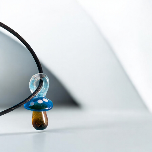 Blue Glass Mushroom Pendant Necklace