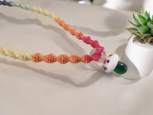 Rainbow Glass Mushroom Pendant Hemp Necklace