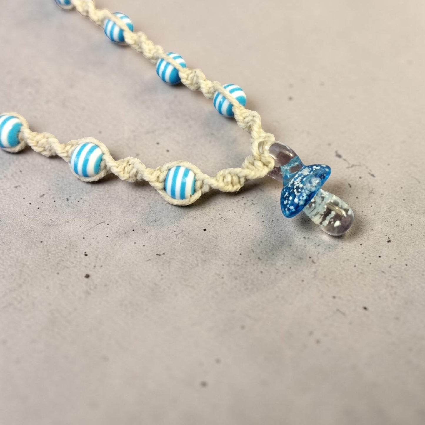 Aqua Glow in the Dark Glass Mushroom Pendant Handmade Hemp Necklace
