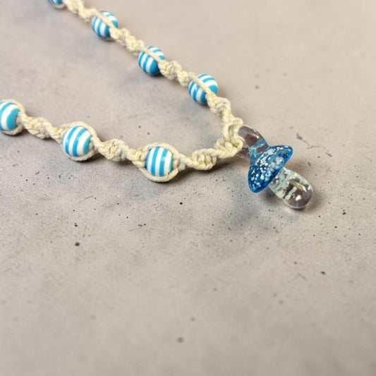 Aqua Glow in the Dark Glass Mushroom Pendant Handmade Hemp Necklace