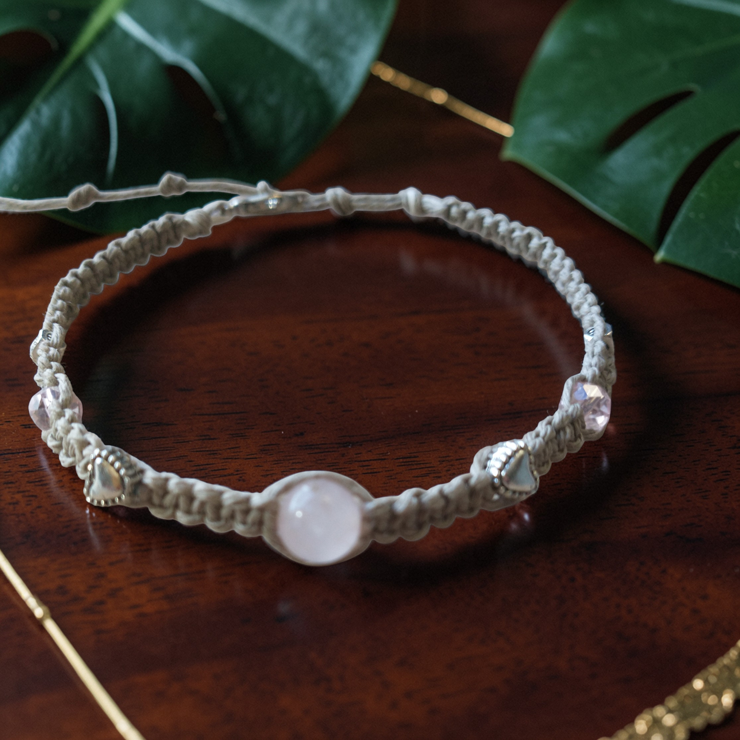 Rose Quartz Anklet Hemp Ankle Bracelet