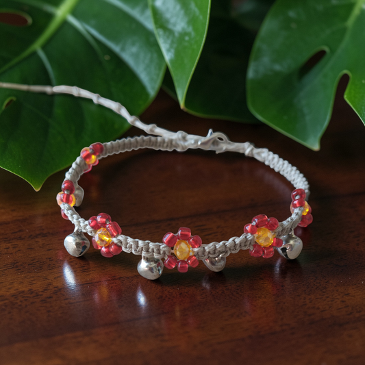Red Daisy Bell Anklet Hemp Ankle Bracelet