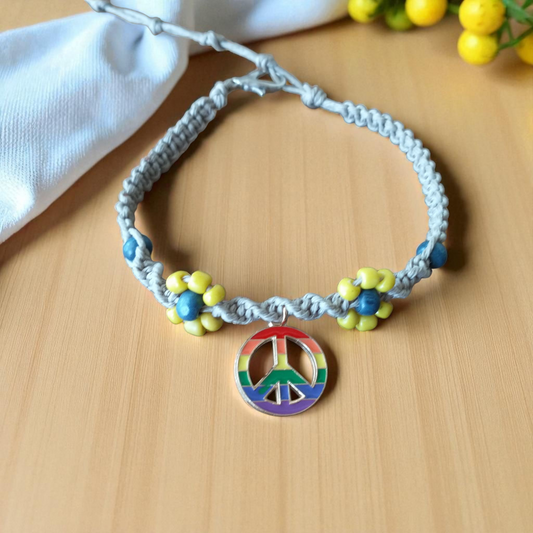 Rainbow Peace Flower Hemp Anklet