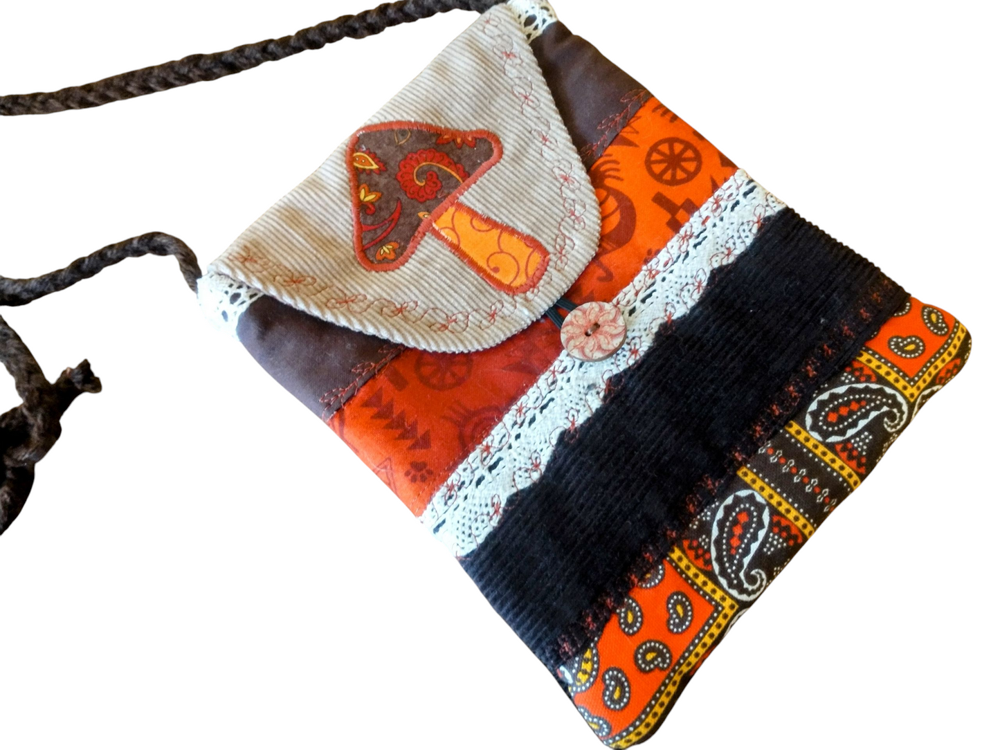 Earthy Vintage Patchwork Cross Body Bag