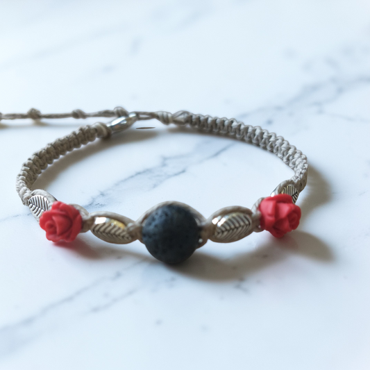 Roses Lava Stone Anklet Hemp Ankle Bracelet