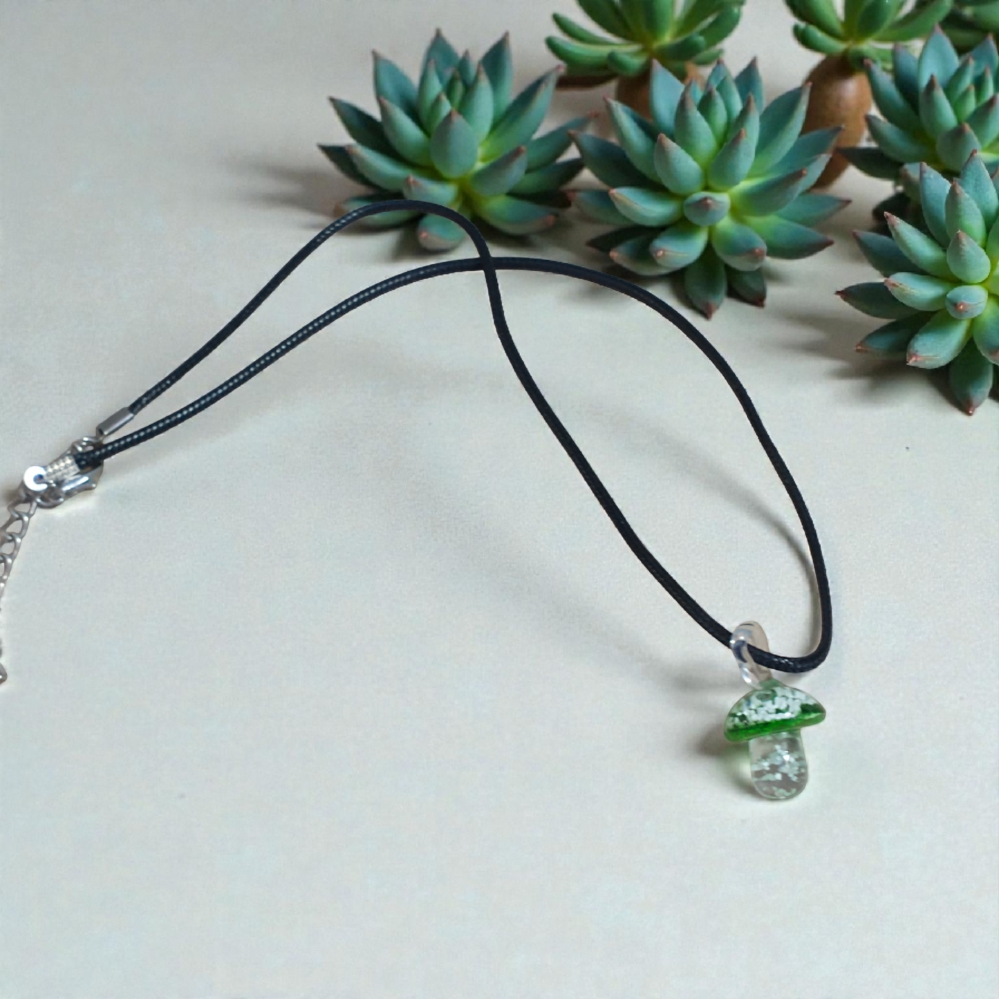 Glow in the Dark Glass Mushroom Pendant Necklace