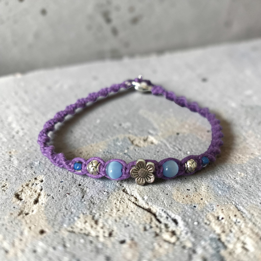Purple Flower Anklet Hemp Ankle Bracelet