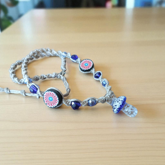 Blue Glow in the Dark Glass Mushroom Pendant Necklace