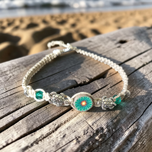 Turtle Flower Anklet Hemp Ankle Bracelet