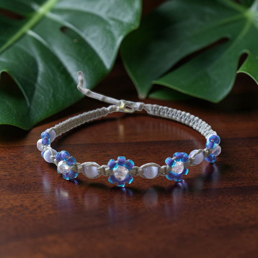 Purple Glass Flowers Anklet Hemp Ankle Bracelet