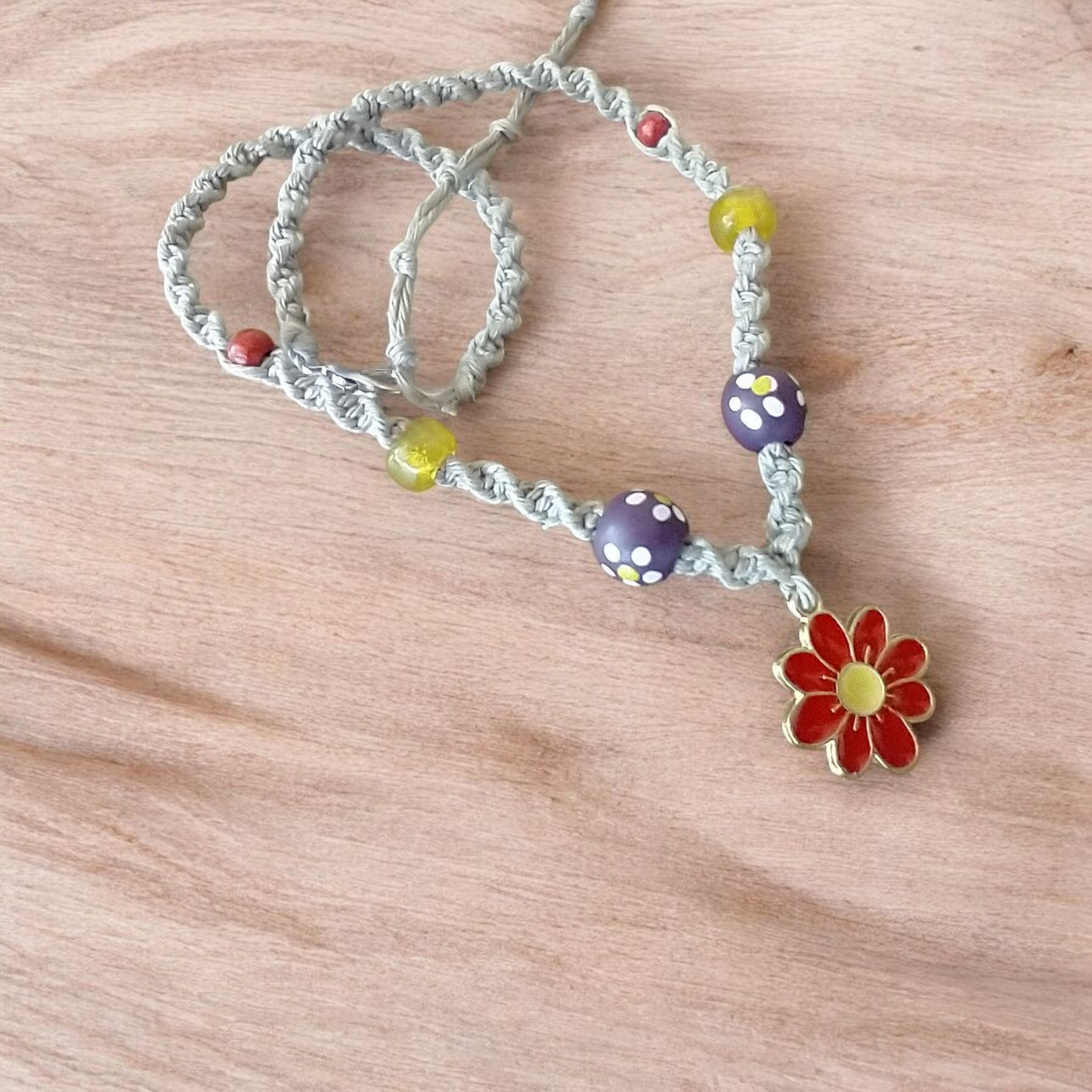 Red Daisy Hemp Necklace