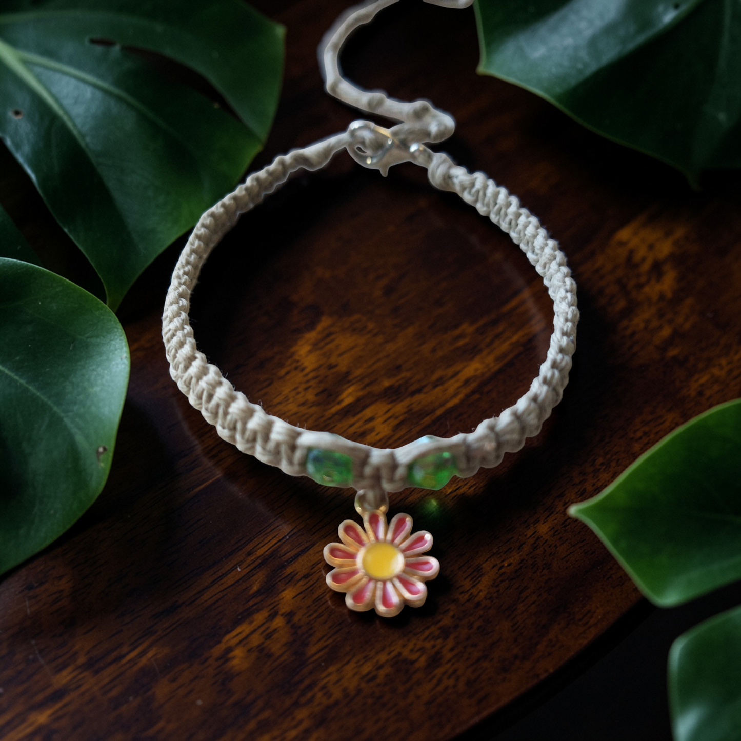 Red Daisy Anklet Hemp Ankle Bracelet