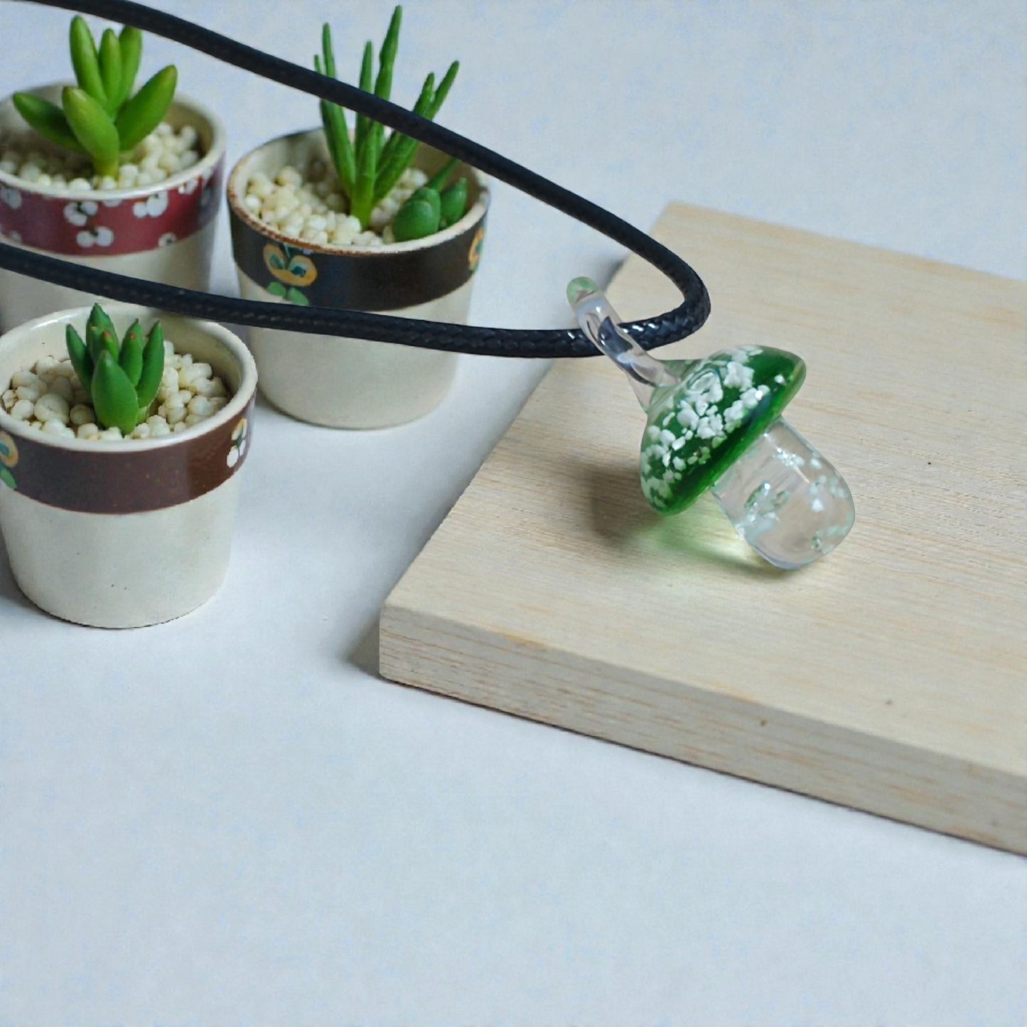 Glow in the Dark Glass Mushroom Pendant Necklace