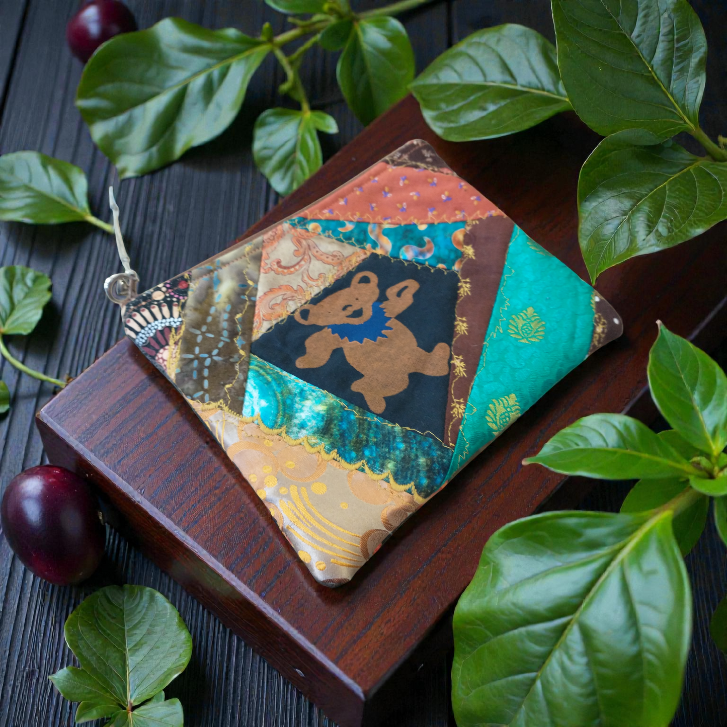 Dancing Bear Crazy Quilt Zipper Pouch