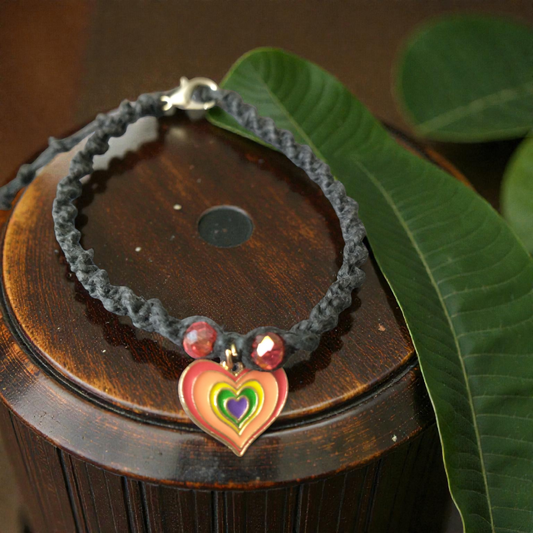Rainbow Heart Anklet Hemp Ankle Bracelet
