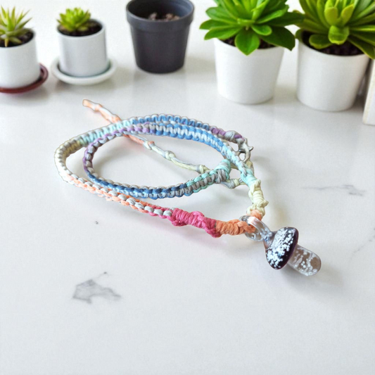 Rainbow Glow in the Dark Glass Mushroom Pendant Hemp Necklace