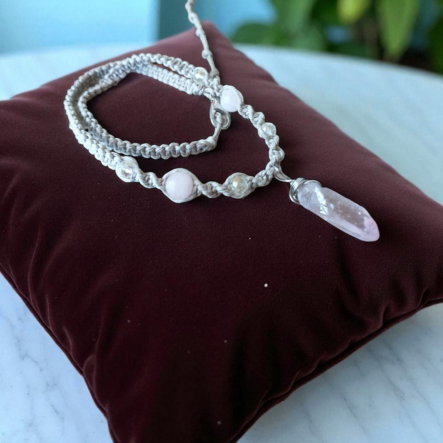 Rose Quartz Crystal Hemp Necklace