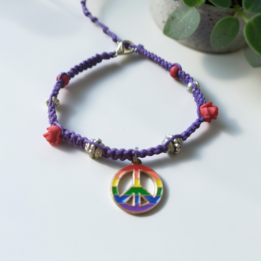 Peace Rose Rainbow Anklet Hemp Ankle Bracelet