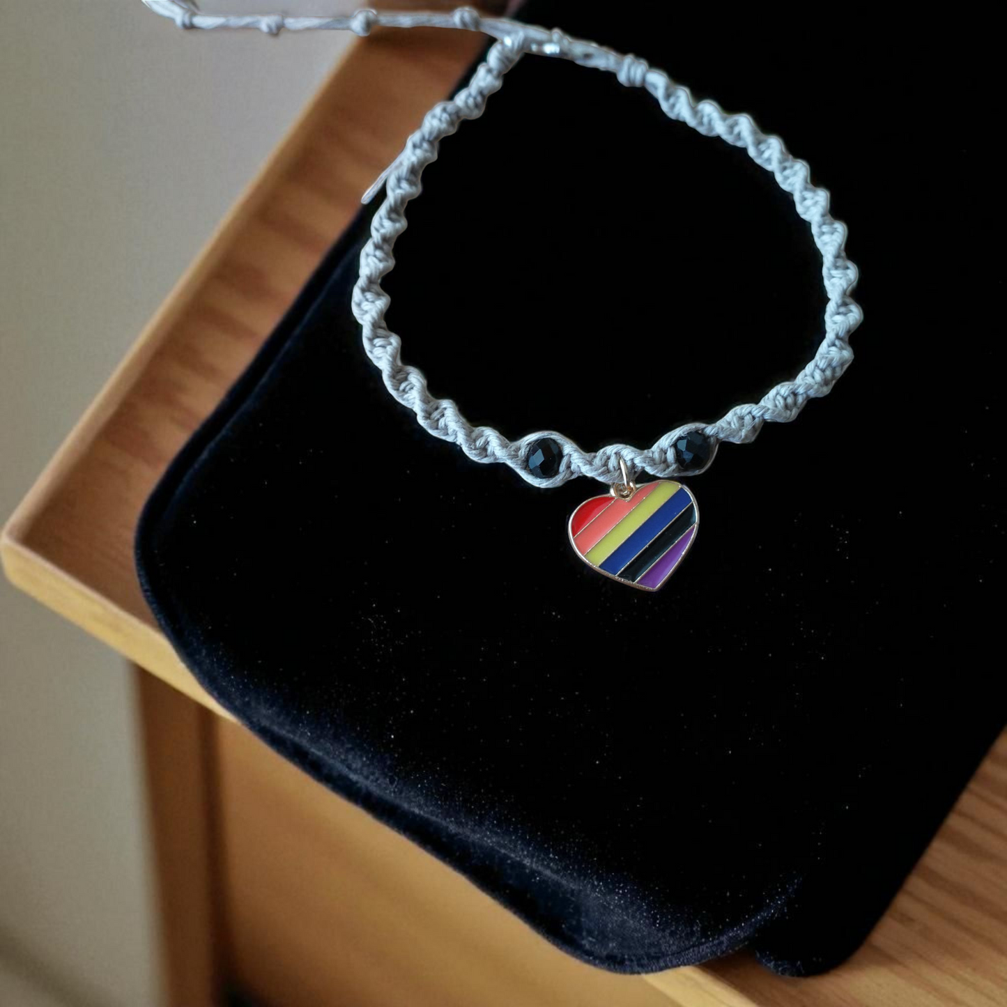 Rainbow Heart Charm Hemp Anklet