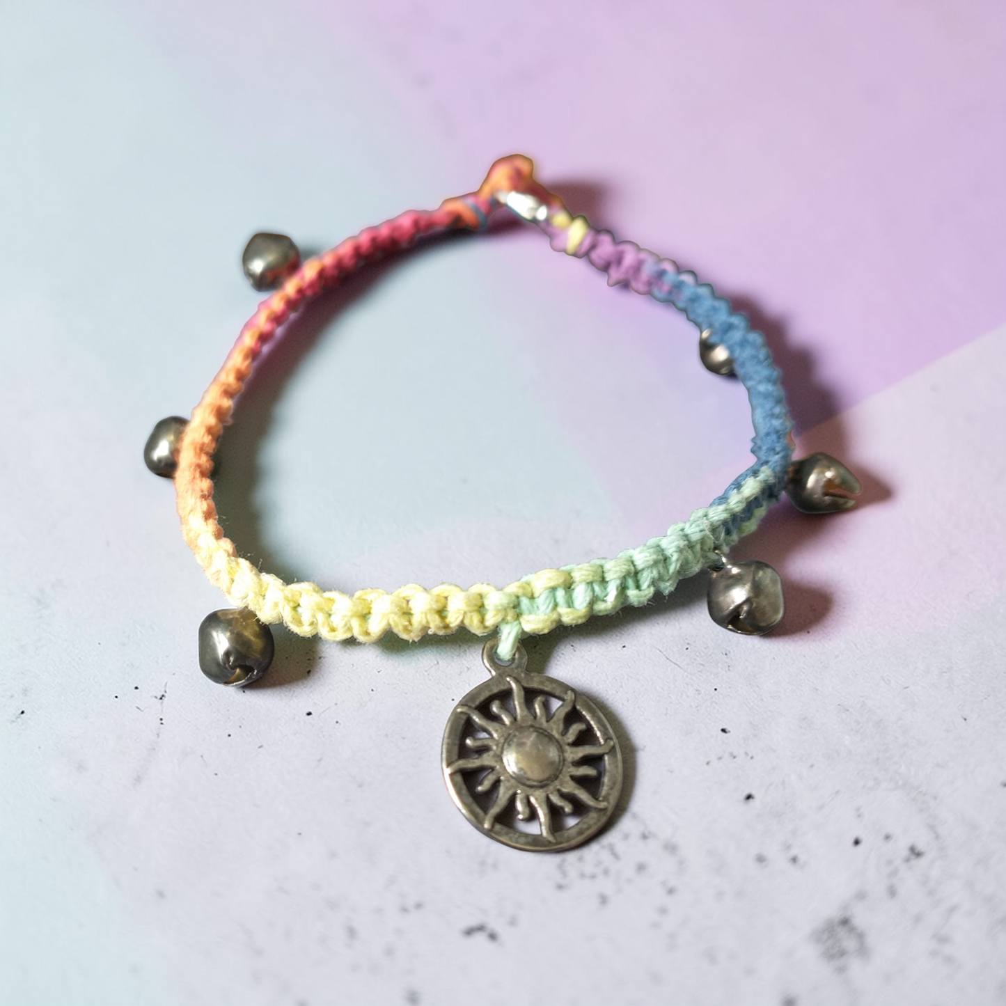 Sun Charm Bell Anklet Hemp Ankle Bracelet